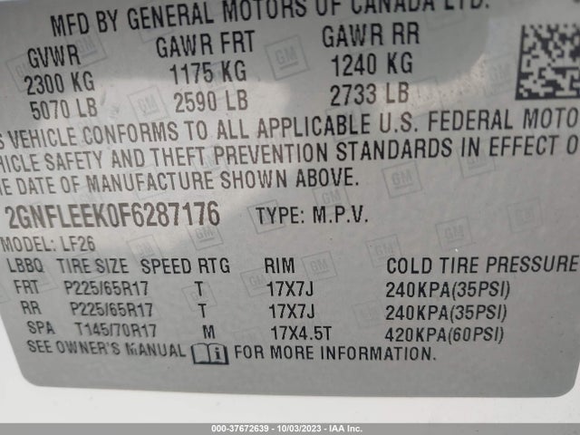 2015 CHEVROLET EQUINOX LS VIN: 2GNFLEEK0F6287176
