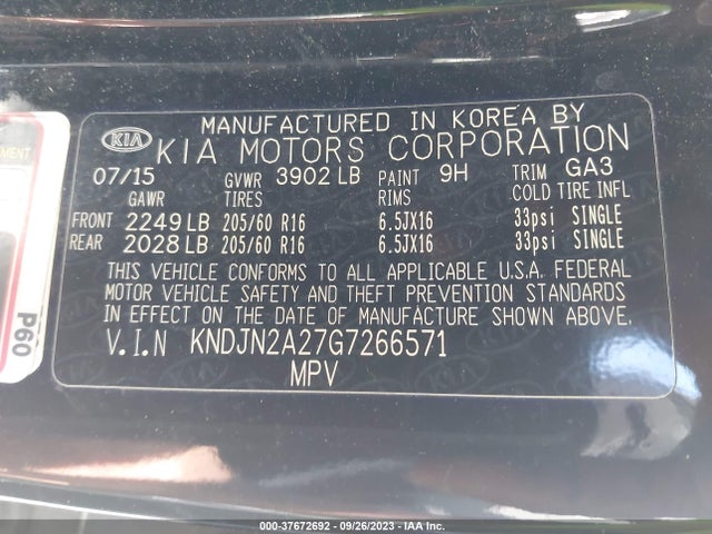 KIA Soul Base 2016 KNDJN2A27G7266571 Image 9