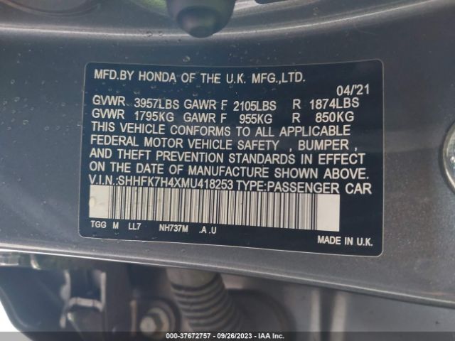 SHHFK7H4XMU418253 Honda Civic Hatchback Sport
