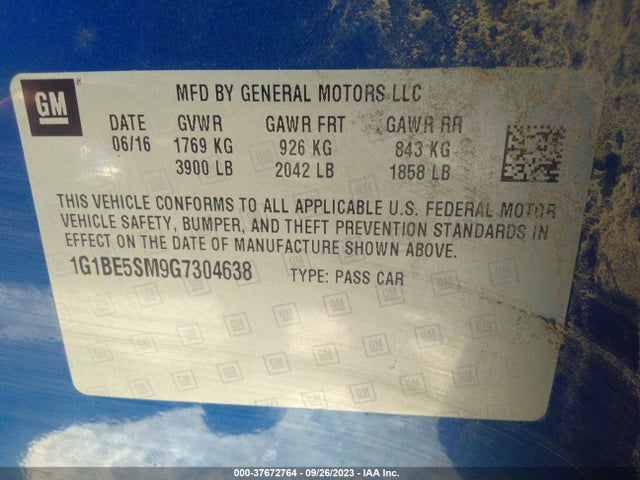 Chevrolet CRUZE LT 2016 1G1BE5SM9G7304638 Image 9