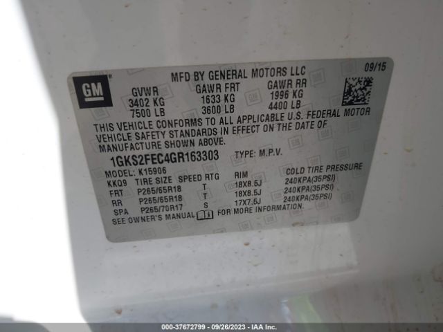 1GKS2FEC4GR163303 GMC Yukon Xl Sle
