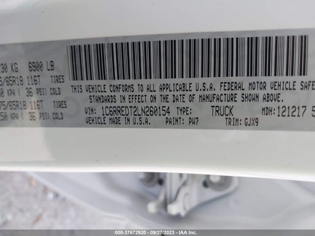 2020 RAM 1500 LARAMIE VIN: 1C6RREDT2LN260154
