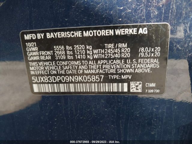 5UX83DP09N9K05857 BMW X3 M40i
