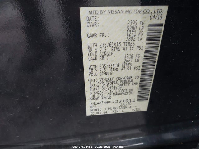 Nissan MURANO S 2015 5N1AZ2MH0FN231011 Image 9