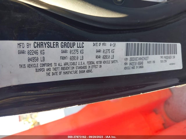 2010 DODGE CHARGER SXT VIN: 2B3CA3CVXAH234227
