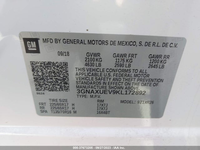 Chevrolet EQUINOX LT 2019 3GNAXUEV9KL172892 Image 9
