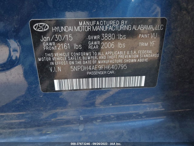 2015 HYUNDAI ELANTRA SE VIN: 5NPDH4AE9FH640795
