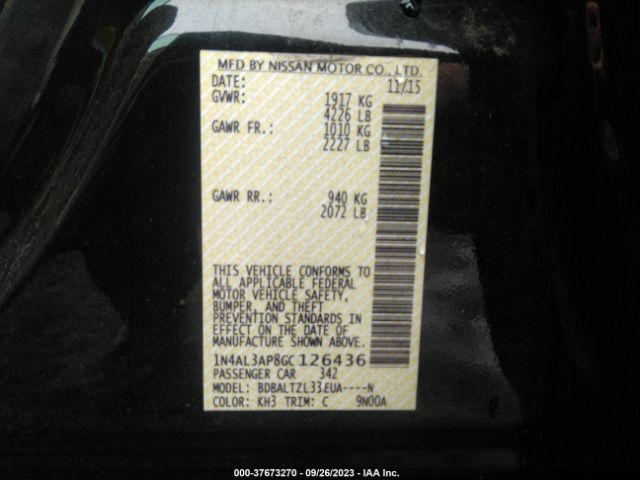 1N4AL3AP8GC126436 Nissan Altima 2.5 Sl/2.5 Sr/2.5 Sv/2.5/2.5 S