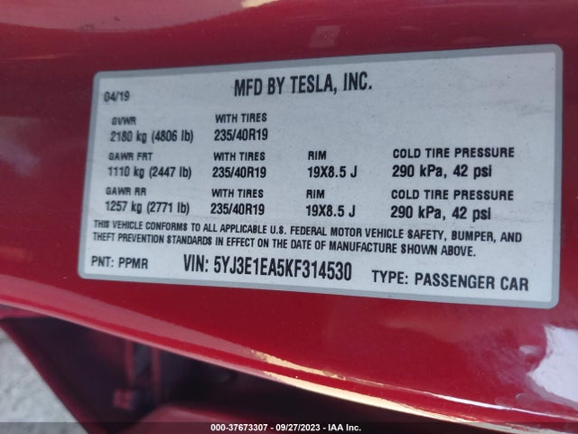 Tesla Model 3 Range 2019 5YJ3E1EA5KF314530 Image 9