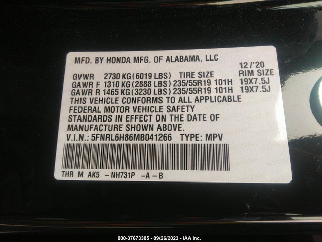 Honda Odyssey Touring 2021 5FNRL6H86MB041266 Image 9