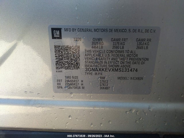 Chevrolet EQUINOX LT 2021 3GNAXKEVXMS131474 Image 9