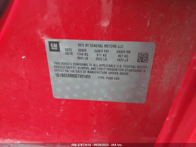 Chevrolet CRUZE LT 2016 1G1BE5SM8G7301455 Image 9
