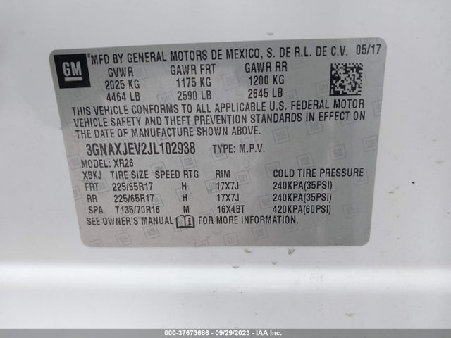 Chevrolet EQUINOX LT 2018 3GNAXJEV2JL102938 Image 9