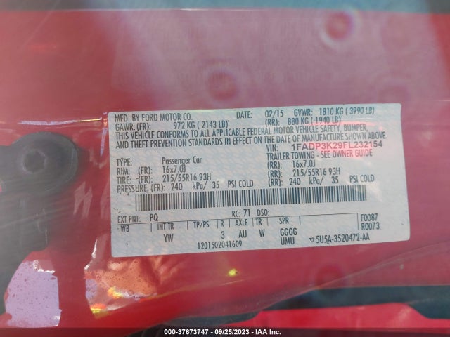 Ford FOCUS SE 2015 1FADP3K29FL232154 Image 9