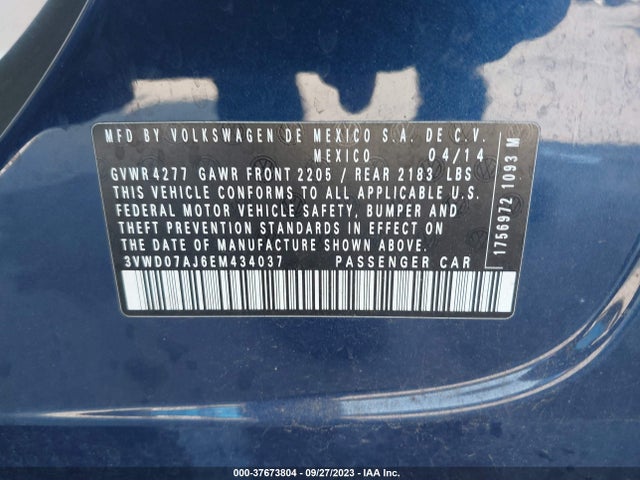 Volkswagen JETTA SEDAN 2014 3VWD07AJ6EM434037 Image 9