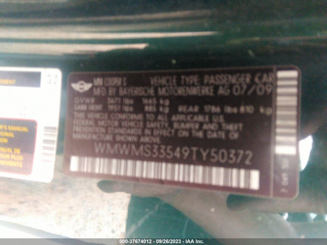 2009 MINI COOPER CONVERTIBLE WMWMS33549TY50372 Photo 8