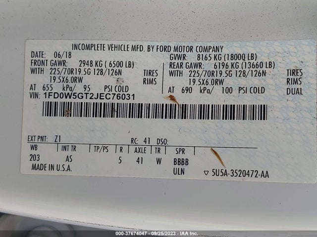 2018 Ford F-550, VIN: 1FD0W5GT2JEC76031