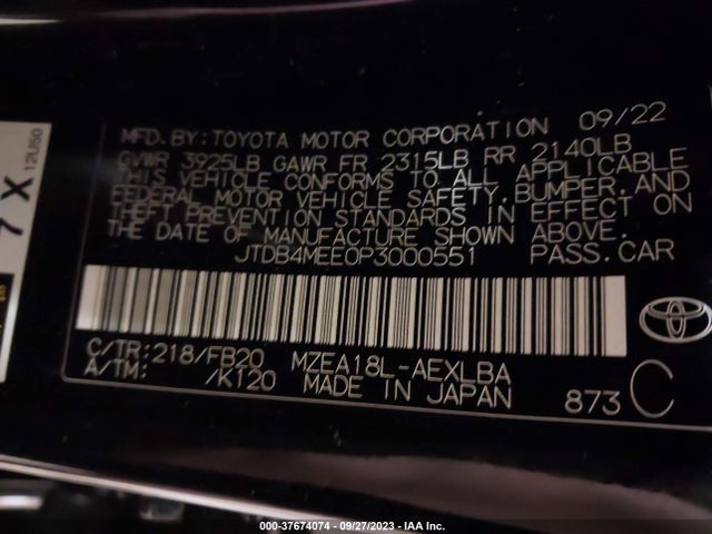 Toyota COROLLA LE 2023 JTDB4MEE0P3000551 Image 9
