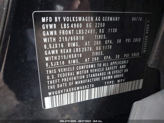 WVGBV7AX9GW606270 Volkswagen TIGUAN S