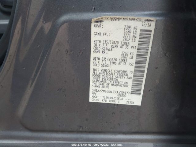5N1AZ2MS0KN102949 Nissan MURANO SL