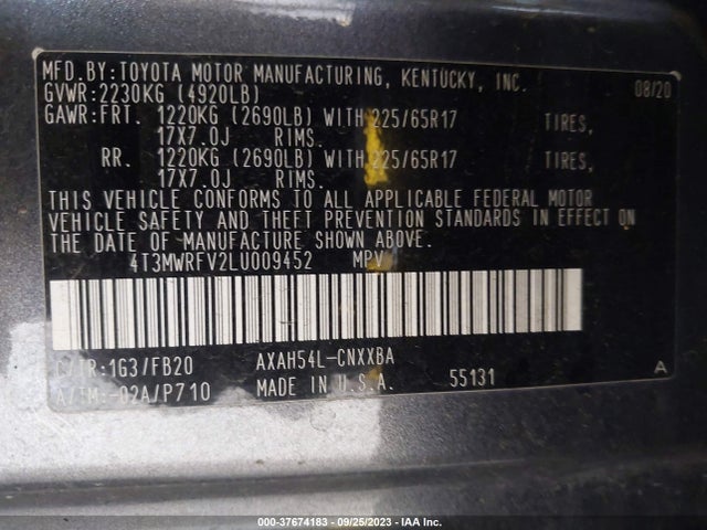 Toyota Rav4 Hybrid Le 2020 4T3MWRFV2LU009452 Image 9