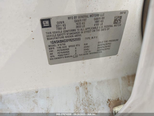 Chevrolet Tahoe Lt 2015 1GNSKBKC6FR252689 Image 9