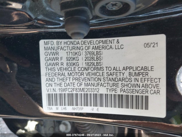 Honda Civic Sport 2021 19XFC2F83ME203312 Image 9