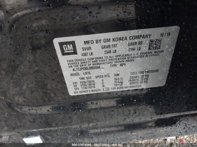 Chevrolet Trax Awd Lt 2020 KL7CJPSB5LB055566 Image 9