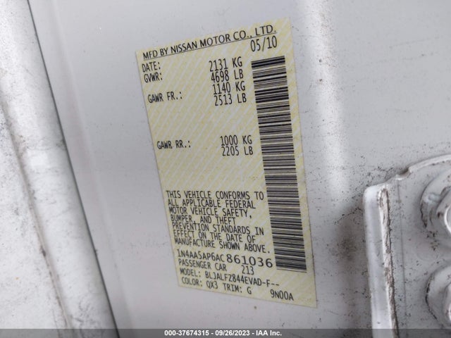 2010 NISSAN MAXIMA 3.5 SV VIN: 1N4AA5AP6AC861036