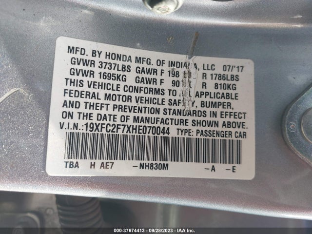 Honda Civic Sedan Ex 2017 19XFC2F7XHE070044 Image 9