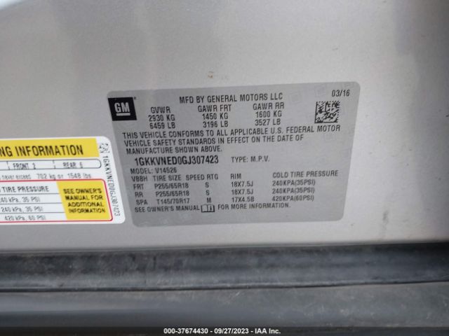 1GKKVNED0GJ307423 GMC ACADIA SLE