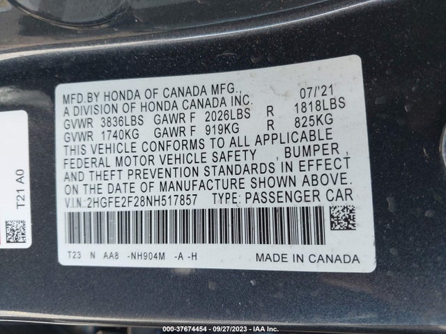 Honda Civic Sedan Lx 2022 2HGFE2F28NH517857 Image 9