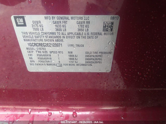 2014 CHEVROLET SILVERADO 1500 LT VIN: 1GCRCREC2EZ123971