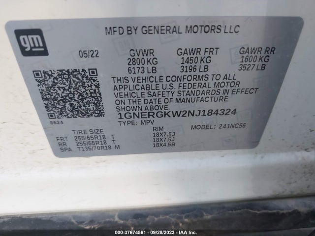 Chevrolet Traverse Lt Cloth 2022 1GNERGKW2NJ184324 Image 9