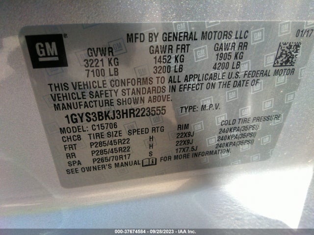 1GYS3BKJ3HR223555 Cadillac Escalade Luxury