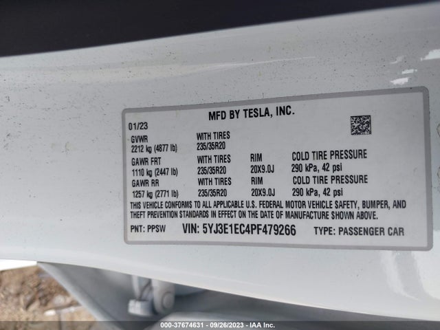 5YJ3E1EC4PF479266 Tesla Model 3 Performance
