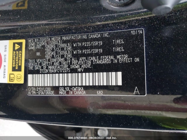 2015 LEXUS RX 350 VIN: 2T2ZK1BA9FC172275
