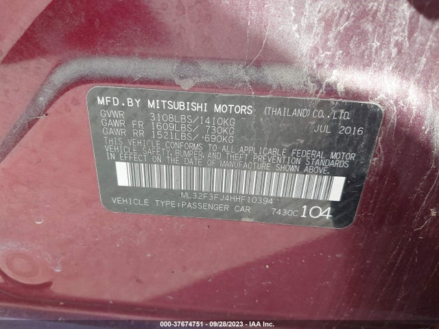 Mitsubishi Mirage G4 Es 2017 ML32F3FJ4HHF10394 Image 10