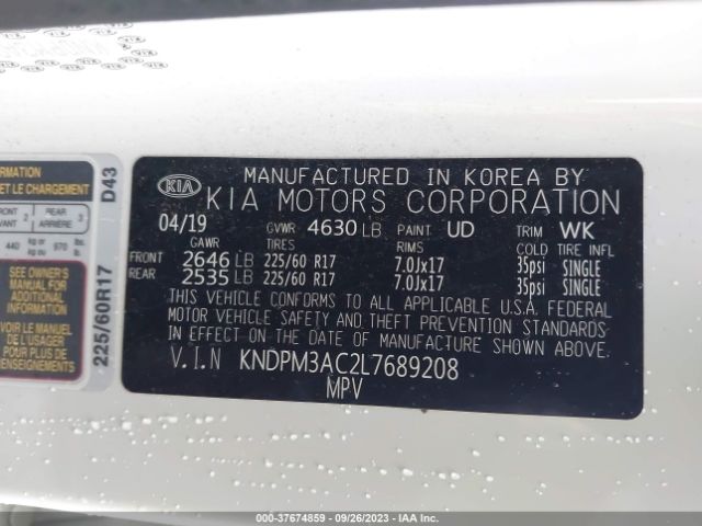 KNDPM3AC2L7689208 KIA Sportage Lx