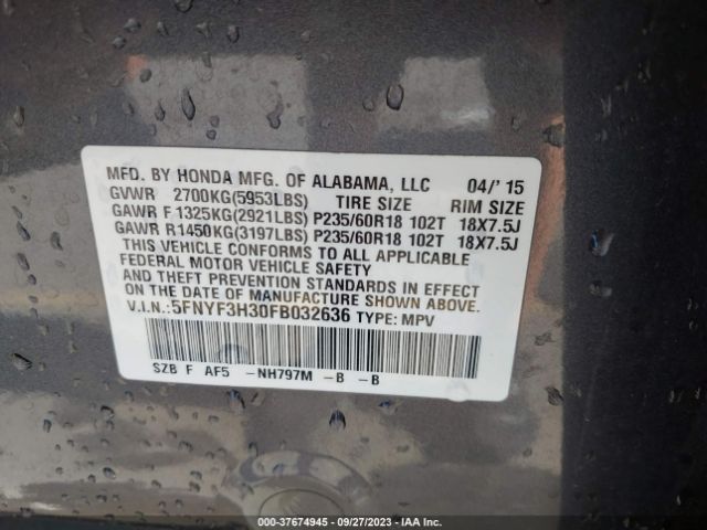 5FNYF3H30FB032636 Honda PILOT SE