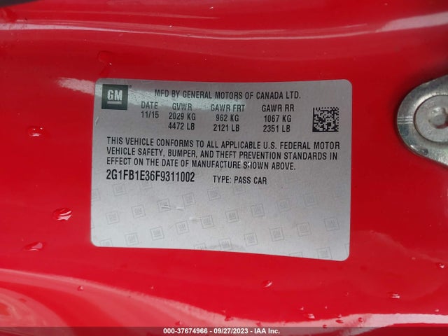 Chevrolet CAMARO LS 2015 2G1FB1E36F9311002 Image 9