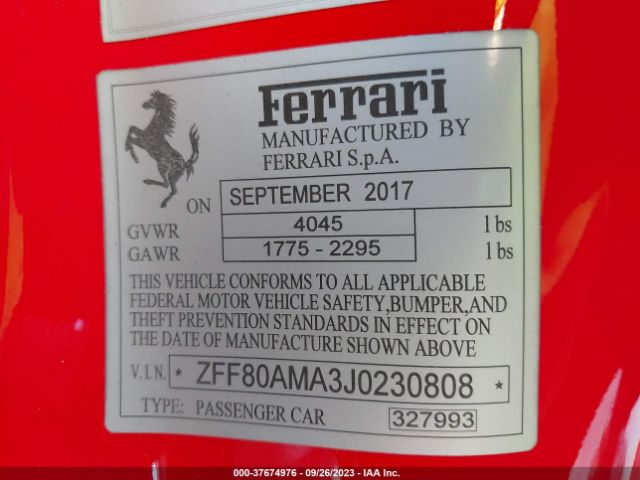 ZFF80AMA3J0230808 Ferrari 488 SPIDER