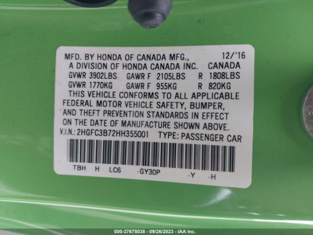 2HGFC3B72HH355001 Honda Civic Coupe Ex-l