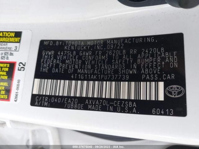4T1G11AK1PU737739 Toyota Camry Se/se Nightshade