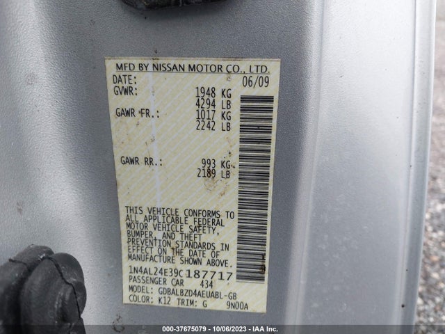 2009 NISSAN ALTIMA 2.5 S VIN: 1N4AL24E39C187717