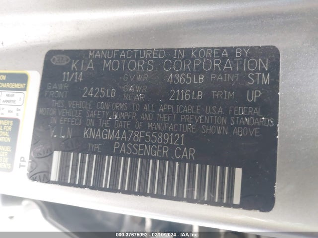 KIA Optima Lx 2015 KNAGM4A78F5589121 Image 9