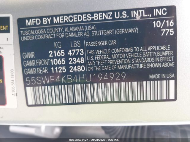 55SWF4KB4HU194929 Mercedes-Benz C-class C 300