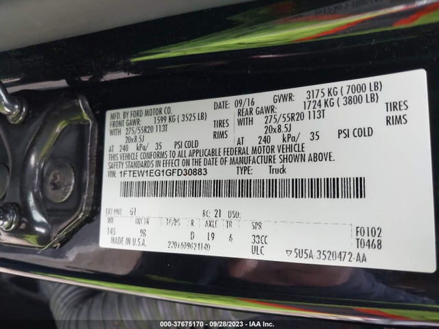 Ford F-150 Xlt/xl/lariat/platinum 2016 1FTEW1EG1GFD30883 Image 9