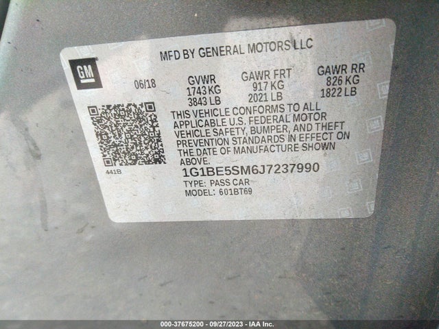 Chevrolet CRUZE LT 2018 1G1BE5SM6J7237990 Image 9