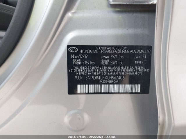 2020 HYUNDAI ELANTRA SEL VIN: 5NPD84LFXLH567406